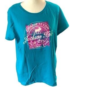 Gildan Heavy Cotton Tee Women XL  Teal Grand Teton National Park  Jackson Hole